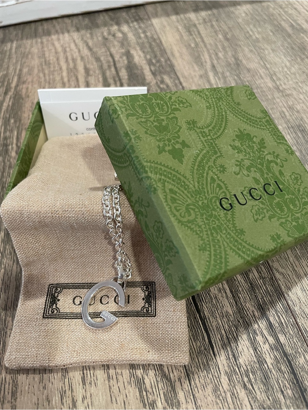 Gucci Silver G Logo Pendant Necklace